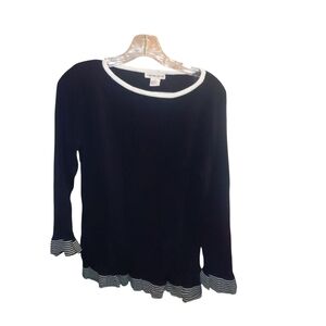 Notations Black and White Blouse with Contrast Trim Size Small